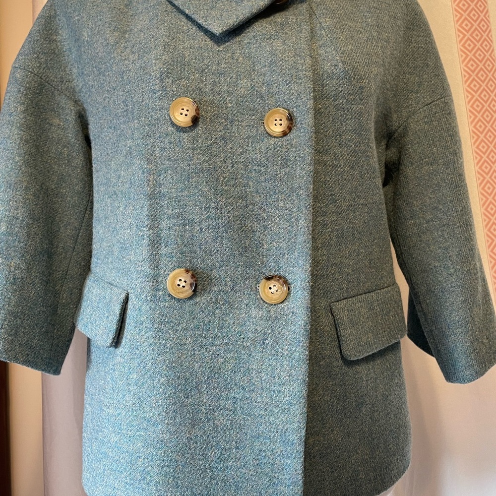 Talbots Blue-Green heather, Wool, Double-Breasted Pea Coat